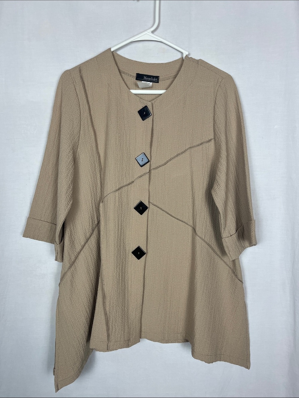 Moonlight Y & S Fashion Design Beige Button Down Lagenlook Pullover Tunic Top